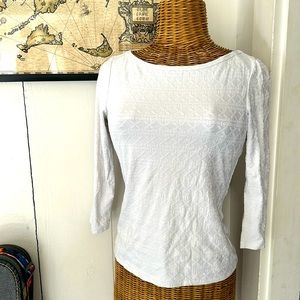 J.McLaughlin 3/4 sleeve boat neck white jacquard top